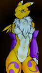  1_anthro 1_female 1_female_anthro 1_girl 3_fingers anthro anthro_canine anthro_fox anthro_vixen arm_warmers black_background canine detached_sleeves digimon female female_anthro female_anthro_fox female_renamon fox front_view fur furry labia looking_at_viewer navel nipples nude pussy renamon small_breasts solo standing toei_animation vixen white_fur yellow_fur yin_yang 