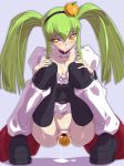 1girl breasts c.c. cc censored code_geass cum cum_in_pussy cum_inside egg egg_laying egglaying food food_insertion fruit fruit_dildo fruit_insertion green_hair highres insertion no_panties object_insertion orange_(fruit) orange_eyes pussy solo squat squatting thighhighs twintails vaginal yellow_eyes