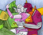 arcee armor helmet hot_rod kissing mecha mechanical mechanophilia mmf_threesome robot robot_girl robot_humanoid robot_joints springer transformers