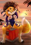  1_female 1_female_anthro 1_girl 2_anthros 3_fingers 3_toes anthro anthro_canine anthro_fox anthro_only anthro_vixen arm_warmers beach big_breasts blue_eyes breasts canine detached_sleeves digimon female female_anthro female_anthro_fox female_renamon fox fur furry hand_on_head hat ipan looking_at_viewer mew_(artist) nipples public renamon sea sitting solo spread_legs spreading swimsuit tail toei_animation vixen water white_fur yellow_fur yin_yang 