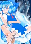  barefoot blue_hair bow cirno crystal feet female ice ribbon ribbons saliva short_hair sleeping solo spread_legs the_embodiment_of_scarlet_devil touhou wings yassy 