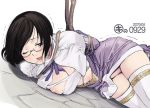  1_female 1_girl 1_human 1girl ass black_hair blue_dragon blue_dragon_ral_omega_grad bound breasts clothed female female_human female_only glasses hair kei_jiei lipstick looking_at_viewer lying mio mio_(blue_dragon) nipple nipples no_panties pussy ral_grad solo thighhighs torn_clothes 