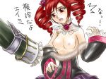  1boy 1girl age_difference amy_sorel breasts choker dress_pull father_and_daughter flower fur_trim hair nipples raphael_sorel red_eyes red_hair rose short_twintails soul_calibur soulcalibur soulcalibur_iv text translation_request twintails white_background 