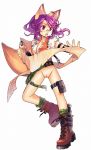  1girl animal_ears belt bottomless breasts cleavage fox_(trickster) fox_ears glasses highres no_bra nude nude_filter open_clothes open_shirt photoshop purple_eyes purple_hair pussy shirt solo trickster trickster_online 