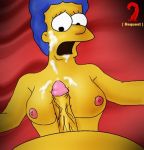  blue_hair cum_on_face homer_simpson marge_simpson red_scorpion the_simpsons yellow_skin 
