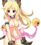  1girl animal_ears blonde_hair breasts cat_(trickster) cat_ears cat_tail collar gloves long_hair nipples nude nude_filter photoshop pubic_hair purple_eyes solo tail trickster trickster_online 