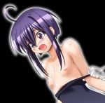  1girl ahoge blush breasts gambler_club mahou_sensei_negima mahou_sensei_negima! miyazaki_nodoka negima nodoka_miyazaki open_mouth purple_eyes purple_hair school_swimsuit small_breasts sweat swimsuit swimsuit_pull topless 