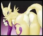  1_anthro 1_female 1_female_anthro 1_girl 3_fingers anthro anthro_canine anthro_fox anthro_vixen arm_warmers bent_over blue_eyes breasts canine claws detached_sleeves digimon female female_anthro female_anthro_fox female_renamon fox fur furry inviting looking_at_viewer looking_back nude pussy ready_to_fuck rear_view renamon small_breasts solo standing tail toei_animation vixen white_fur yellow_fur yin_yang 