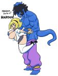 1boy 1girl 2019 black_hair blonde_hair blue_eyes breast_grab breasts cartoon_network darkeros dialogue huge_breasts mandy_(billy_&amp;_mandy) nipples no_nose open_mouth original original_character school_uniform sex short_hair simple_background size_difference stockings tail the_grim_adventures_of_billy_and_mandy tongue tongue_out