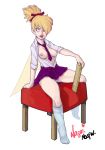  1girl alternate_costume ass blonde_hair breasts clothed cosplay disney exposed_breasts fairy_wings female female_only nagainosfw neck_tie necktie_between_breasts panties peter_pan school_uniform schoolgirl shirt sitting skirt socks solo tinker_bell unbuttoned unbuttoned_shirt wings 