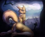  1girl 1girl 2018 ahegao anthro ass bad_dragon black_sclera blue_eyes blush breasts canine cum cum_inside detailed_background digimon digimon_(species) digital_media_(artwork) dildo fur furry graveyard halloween hazelmere high_res holidays looking_at_viewer looking_pleasured mammal masturbation moon night nipples nude open_mouth outside penis pussy renamon sex_toy sky tongue tongue_out tree tuft white_fur yellow_fur 