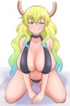 1girl big_ass big_breasts bikini blue_hair color_eyes cute green_hair kiteman_(pixiv) posing quetzalcoatl_(dragon_maid) seductive smile yellow_hair