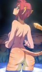  1girl animal_ears animal_tail ass back breasts breath_of_fire breath_of_fire_ii cat_ears censored from_behind ichijiku katt looking_back mosaic_censoring nude pussy red_hair rinpoo_chuan short_hair solo tail tan water 