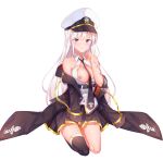  1girl 1girl areola asymmetrical_legwear azur_lane bangs bare_shoulders belt between_breasts between_legs big_breasts black_belt black_jacket black_legwear black_neckwear black_skirt blush breasts clavicle collared_shirt enterprise_(azur_lane) eyebrows_visible_through_hair full_body hand_between_legs hat heart hetero high_resolution index_finger_raised jacket large_filesize long_hair long_sleeves looking_at_viewer male miniskirt neck_tie necktie_between_breasts nipples open_clothes open_jacket open_mouth open_shirt peaked_cap pleated_skirt puffy_areolae purple_eyes seiza shiny shiny_hair shirt single_thighhigh sitting skirt sleeveless sleeveless_shirt stockings tousang underbust very_high_resolution very_long_hair white_background white_hair white_headwear white_shirt 