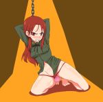  1girl angry barefoot bdsm blush bondage bound chain chains defiant dildo minna-dietlinde_wilcke panties panties_aside solo spread_legs strike_witches sweat underwear uniform 