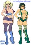 2_girls adult aged_up alternate_costume angry armpit badass big_breasts black_hair blonde_hair blue_eyes bob_cut breasts bubbles_(ppg) buttercup_(ppg) cartoon_network female_only green_eyes legio lipstick multiple_girls muscle nipples powerpuff_girls siblings sisters stripper twin_tails