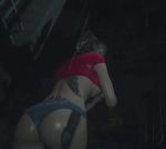  1girl 3d animated animated_gif ass capcom claire_redfield gif gun ponytail resident_evil short_shorts tattoo tramp_stamp underboob weapon wet 