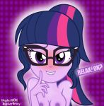  1girl bespectacled biting_lip blush breasts equestria_girls female female_only friendship_is_magic glasses long_hair looking_at_viewer my_little_pony nude ponytail solo twilight_sparkle twilight_sparkle_(mlp) 