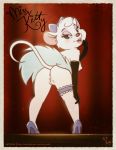  1girl 2019 anthro anthro_mouse ass blue_high_heels disney female female_anthro female_anthro_mouse female_only furry gloves high_heels long_gloves looking_at_viewer miss_kitty_mouse mouse mouse_ears mouse_tail presenting_hindquarters pussy rodent solo standing tail the_great_mouse_detective thigh_band white_fur 