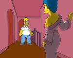 1_female 1_male 1boy 1girl 4_fingers blue_hair breasts chubby clothed duo exposed_breasts female female_human hair homer_simpson human human_only indoors leif-j long_hair male male_human marge_simpson nipples standing the_simpsons yellow_skin