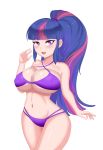  1girl big_breasts bra female female_only friendship_is_magic humanized long_hair looking_at_viewer mostly_nude my_little_pony panties ponytail solo standing twilight_sparkle twilight_sparkle_(mlp) white_background 