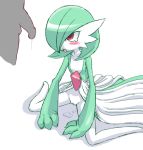  1girl cum cumdrip dripping furry gardevoir hetero nintendo nollety penis pokemon pussy pussy_juice silhouette simple_background solo_focus tears tongue white_background 