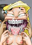  blonde_hair braceface bracelet breasts cum cum_in_mouth cum_on_face exposed_breasts mouth_hold mouth_open sharon_spitz teeth tongue 