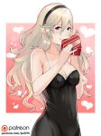 1girl alluring blush box breasts camisole cleavage corrin_(fire_emblem) corrin_(fire_emblem)_(female) fire_emblem fire_emblem_fates fire_emblem_heroes gift gift_box hair_between_eyes hair_ornament hairband j@ck long_hair looking_at_viewer medium_breasts nintendo pointy_ears red_eyes smile valentine white_hair