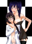  2girls black_hair blue_eyes blush breasts d.gray-man glasses lenalee_lee lingerie long_hair lou_fa multiple_girls nipples open_clothes open_shirt panties rohfa shirt thighhighs twintails underwear 