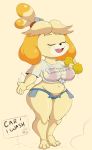  1girl 1girl alternate_costume animal_crossing big_breasts breasts furry impossible_clothes isabelle_(animal_crossing) microshorts minishorts nintendo panties purple_yoshi_draws revealing_clothes shorts tail underwear wet 