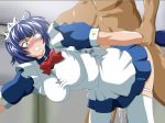  1girl arm_grab arm_held_back blood blush clothed_female_nude_male eye_patch eyepatch from_behind ikkitousen maid rape ryomou_shimei sex solo_focus stockings tears virgin 
