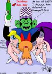 3_girls ass black_hair blonde_hair blossom_(ppg) blue_eyes bob_cut bubbles_(ppg) buttercup_(ppg) cartoon_network erect_nipples fellatio green_eyes hairless_pussy kthanid mojo_jojo multiple_girls nipples nude oral powerpuff_girls pussy pussy_juice red_eyes red_hair siblings sisters small_breasts spread_legs tied_hair twin_tails