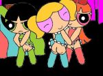 3_girls black_hair blonde_hair blossom_(ppg) blue_eyes bob_cut bottomless bubbles_(ppg) buttercup_(ppg) cartoon_network green_eyes multiple_girls powerpuff_girls red_eyes red_hair siblings sisters tied_hair twin_tails