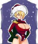 1girl breasts christmas christmas_outfit cleavage cleavage_cutout female_only hands_on_hips power_girl psyto santa_hat