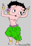 1girl animated betty_boop betty_boop_(series) big_breasts breasts dancing female female_only gif grey_background hula hula_dancer nipples simple_background solo_female topless_female
