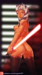  ahsoka_tano alien alien_girl ass breasts female female_only hypnotized kagato007 lightsaber looking_at_viewer nipples nude possession red_lightsaber reverse_grip sith solo star_wars star_wars:_the_clone_wars stockings togruta weapon 