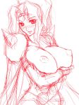  1girl big_breasts blush breast_hold breasts cape circlet final_fantasy final_fantasy_iv hair horny huge_breasts ichimedoo large_breasts long_hair milf monochrome nipples panties ponytail rosa_farrell shoulder_pads simple_background sketch smile solo underwear 