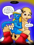  blonde_hair blue_eyes blue_skin breast_grab breasts erect_nipples erection gargamel hairless_pussy nipples penis pussy reverse_cowgirl smurfette spread_legs the_smurfs uncensored vaginal 