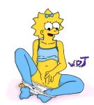 blue_bow blue_stockings blue_top fingering maggie_simpson the_simpsons wdj white_background yellow_skin