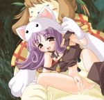  animal_ears blush bottomless breast_slip breasts brown_eyes censored cum cum_in_pussy cum_inside cum_on_body cum_on_lower_body cum_on_pussy flat_chest lowres nipples no_bra open_mouth poppuri poppuri_(trickster) purple_hair pussy spread_legs strap_slip trickster trickster_online yuri_(trickster) 