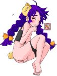  goat_horns panties_around_legs purple_hair rubbing_pussy trickster_online 