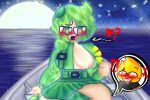 battle_for_bfdi battle_for_dream_island big_breasts blush boat breasts clothed fire fireafy firey_(bfdi) green_eyes green_hair humanized leafy_(bfdi) object_shows ocean orange_hair shocked skirt skirt_lift water yellow_hair